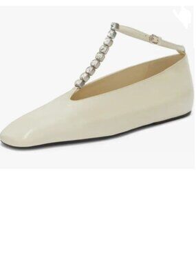 FYS Beige Square Toe Comfortable Flats Rhinestone T-Strap Pumps Fashion Shoes